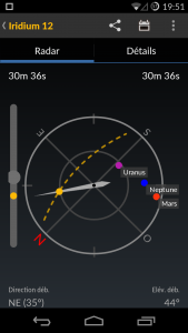 La boussole/niveau de l'application ISS Detector sous Android